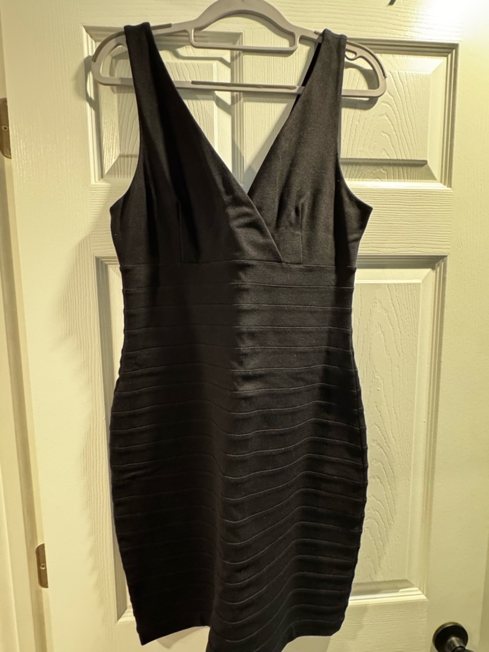 Express Black V-Neck Midi Bodycon Dress